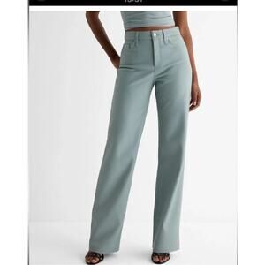 Express Wide Leg Faux Leather Pants Size 4R Vegan High Rise Blue NWT 28x33